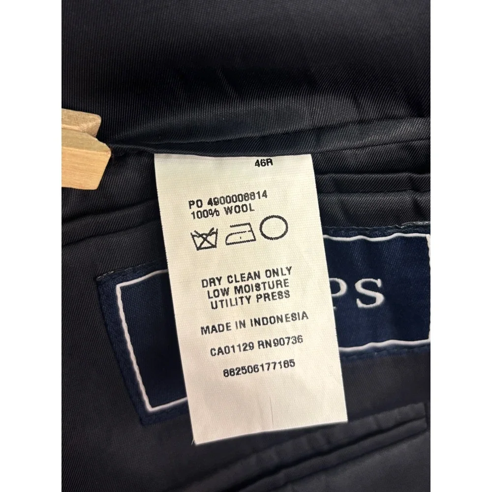 Chaps 46R Navy Blue Gold Buttons Blazer Jacket Sport Coat 100% Wool Mens Classic